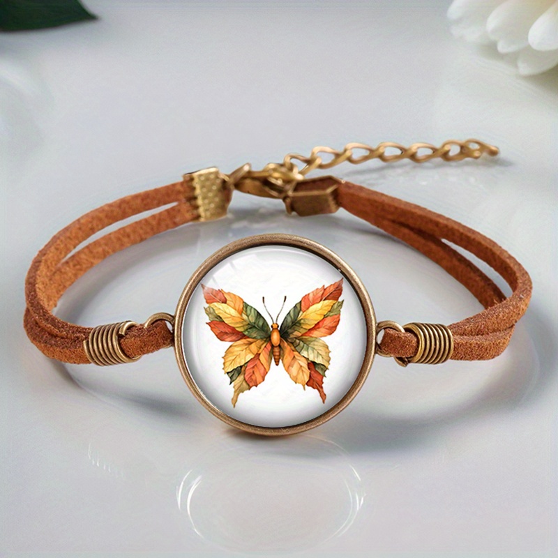 Set of 2 Autumn Butterfly Flower Bracelets, Handmade Glass Bangles